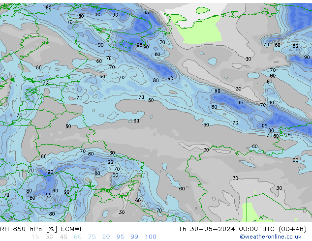 RH 850 hPa ECMWF Do 30.05.2024 00 UTC