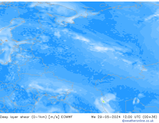 Deep layer shear (0-1km) ECMWF ср 29.05.2024 12 UTC