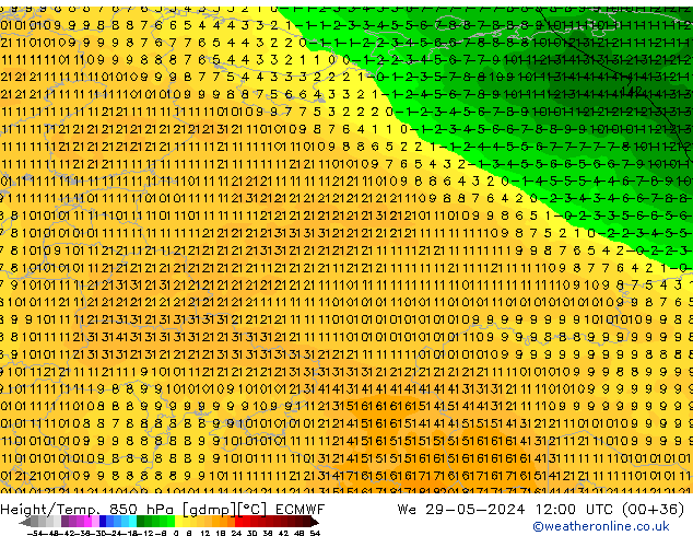 Z500/Regen(+SLP)/Z850 ECMWF wo 29.05.2024 12 UTC