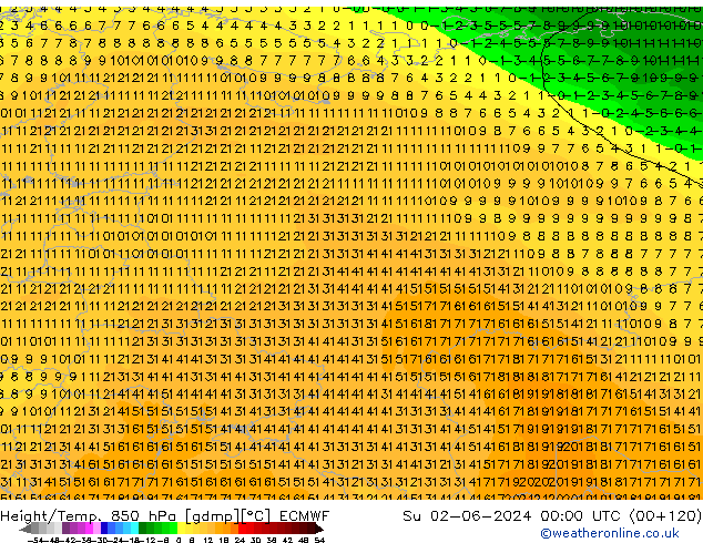 Yükseklik/Sıc. 850 hPa ECMWF Paz 02.06.2024 00 UTC