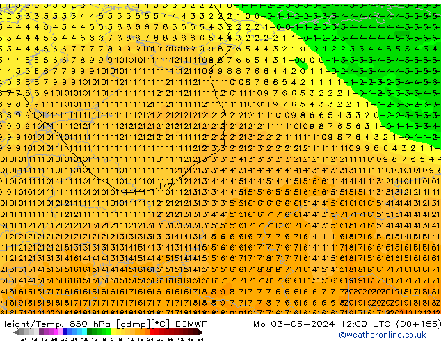 Z500/Rain (+SLP)/Z850 ECMWF lun 03.06.2024 12 UTC