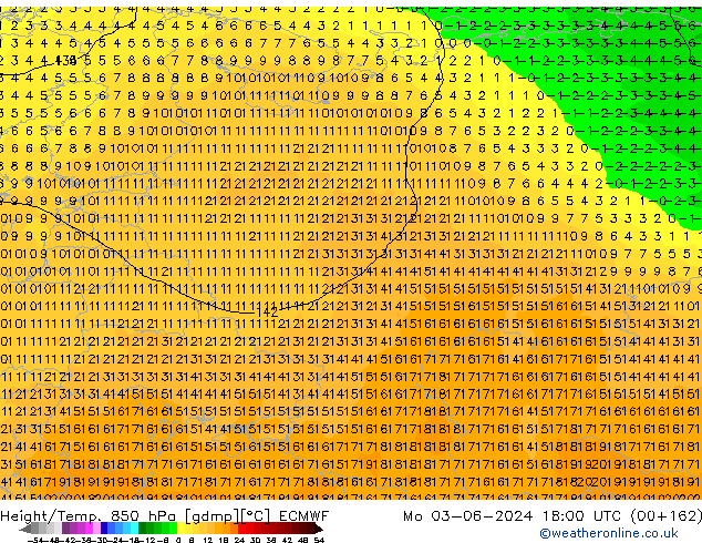 Z500/Yağmur (+YB)/Z850 ECMWF Pzt 03.06.2024 18 UTC