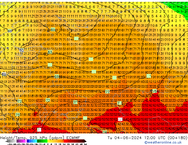 Height/Temp. 925 hPa ECMWF Di 04.06.2024 12 UTC