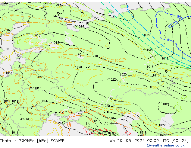 Theta-e 700hPa ECMWF śro. 29.05.2024 00 UTC