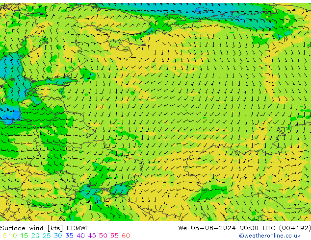 Vento 10 m ECMWF Qua 05.06.2024 00 UTC