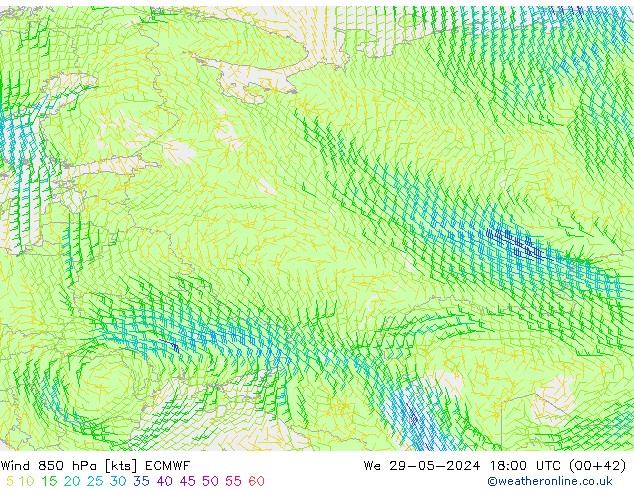 Wind 850 hPa ECMWF We 29.05.2024 18 UTC