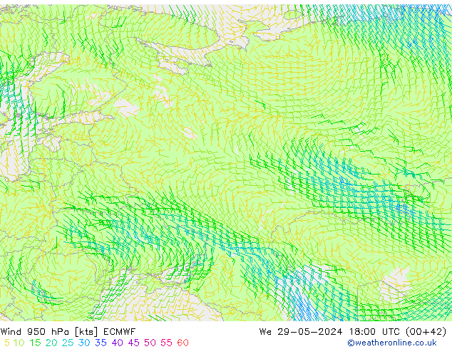 wiatr 950 hPa ECMWF śro. 29.05.2024 18 UTC