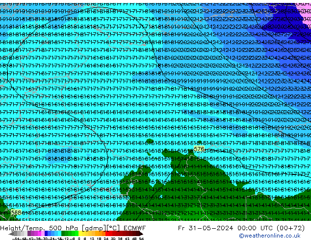 Z500/Rain (+SLP)/Z850 ECMWF Fr 31.05.2024 00 UTC