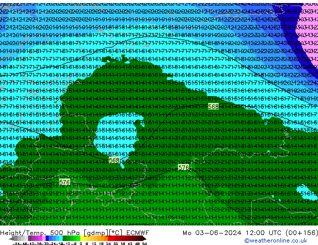 Z500/Rain (+SLP)/Z850 ECMWF lun 03.06.2024 12 UTC