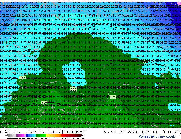 Z500/Yağmur (+YB)/Z850 ECMWF Pzt 03.06.2024 18 UTC