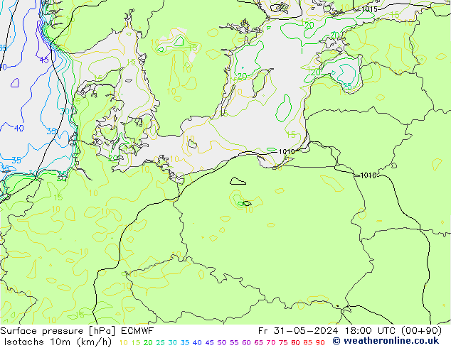 Isotachs (kph) ECMWF Fr 31.05.2024 18 UTC