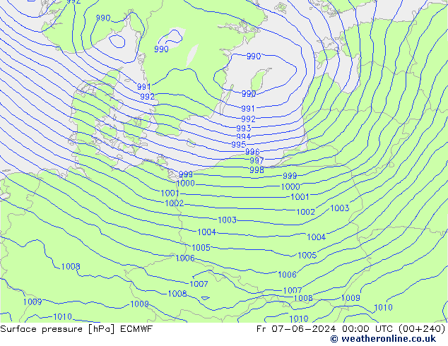 приземное давление ECMWF пт 07.06.2024 00 UTC