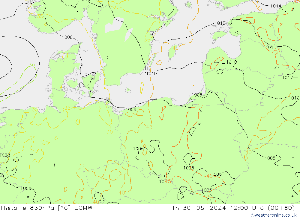 Theta-e 850hPa ECMWF Th 30.05.2024 12 UTC