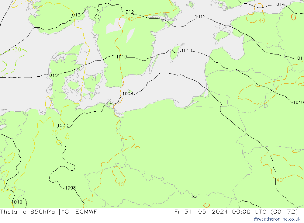 Theta-e 850hPa ECMWF Fr 31.05.2024 00 UTC
