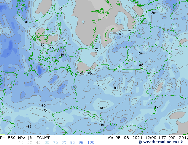 RH 850 гПа ECMWF ср 05.06.2024 12 UTC