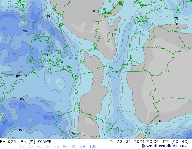 925 hPa Nispi Nem ECMWF Per 30.05.2024 00 UTC