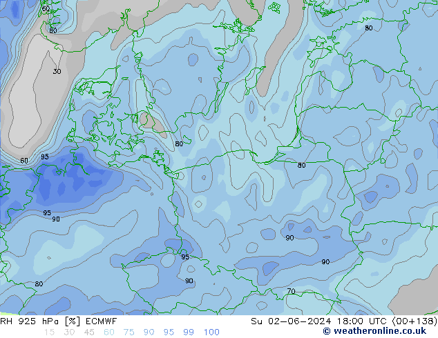 RH 925 hPa ECMWF nie. 02.06.2024 18 UTC