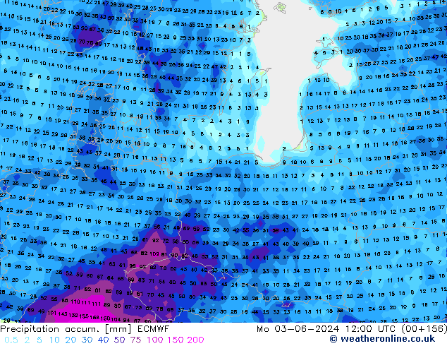 Precipitation accum. ECMWF  03.06.2024 12 UTC