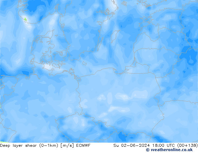 Deep layer shear (0-1km) ECMWF Вс 02.06.2024 18 UTC