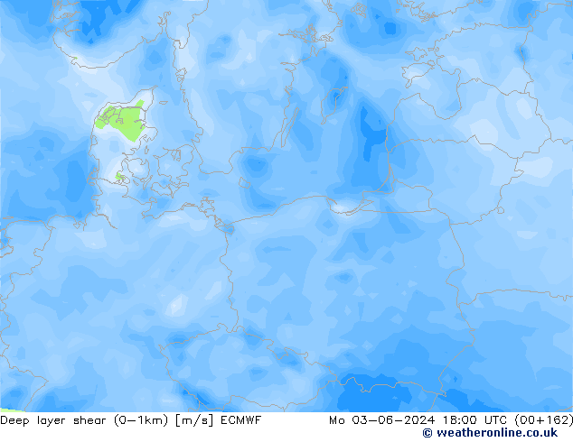 Deep layer shear (0-1km) ECMWF  03.06.2024 18 UTC