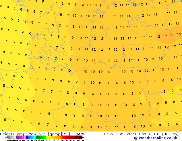 Z500/Rain (+SLP)/Z850 ECMWF ven 31.05.2024 06 UTC