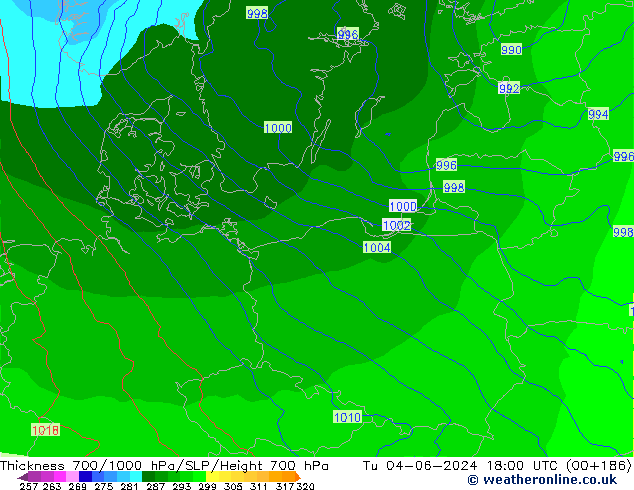 Thck 700-1000 hPa ECMWF Tu 04.06.2024 18 UTC