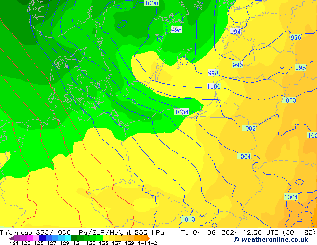 Thck 850-1000 hPa ECMWF Tu 04.06.2024 12 UTC