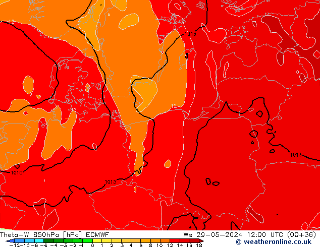 Theta-W 850hPa ECMWF wo 29.05.2024 12 UTC