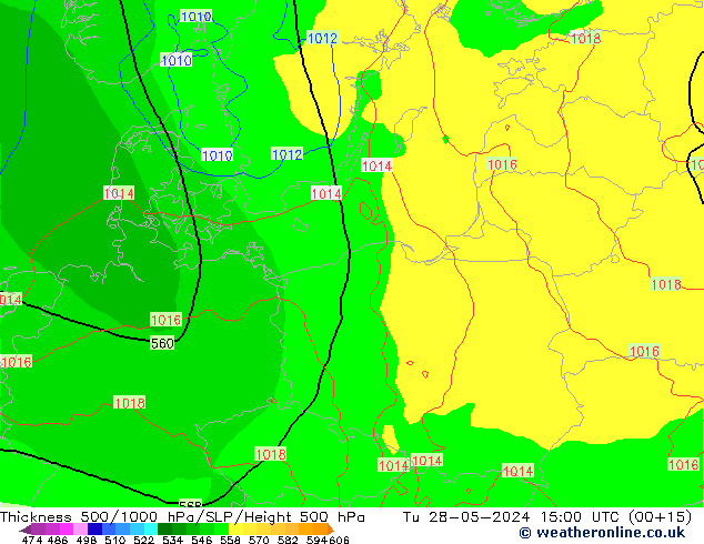 Thck 500-1000hPa ECMWF Tu 28.05.2024 15 UTC