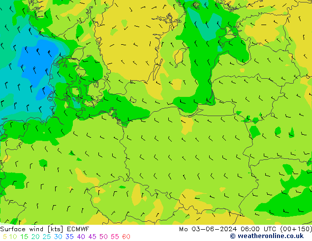 Surface wind ECMWF Po 03.06.2024 06 UTC