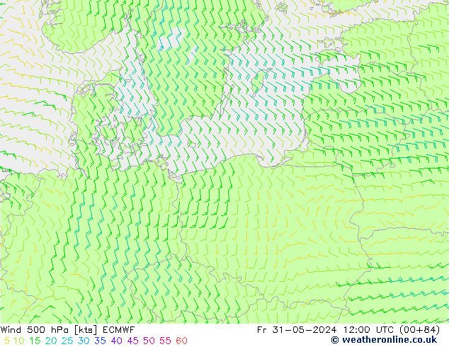 Wind 500 hPa ECMWF Pá 31.05.2024 12 UTC