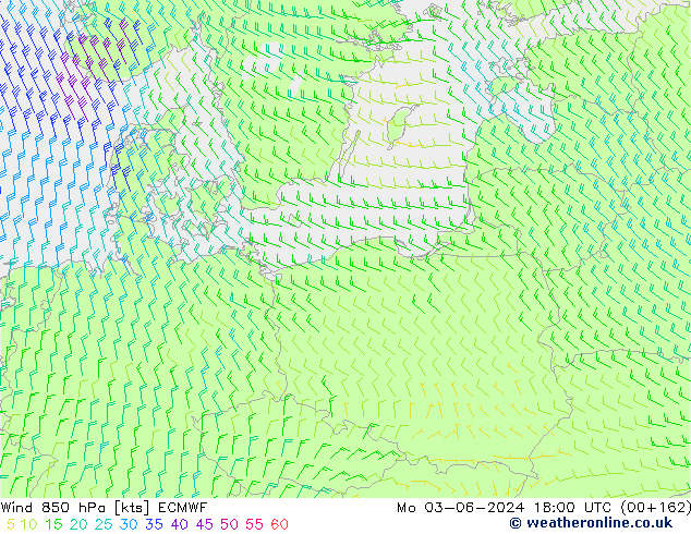 Viento 850 hPa ECMWF lun 03.06.2024 18 UTC