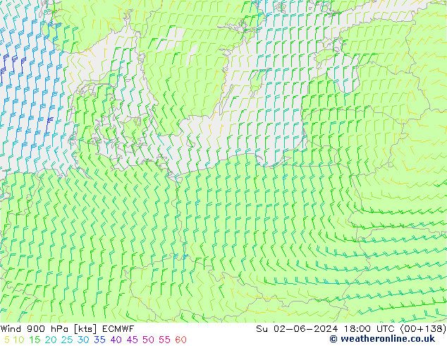 Wind 900 hPa ECMWF Su 02.06.2024 18 UTC