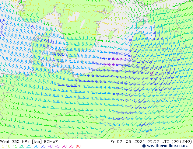 Viento 950 hPa ECMWF vie 07.06.2024 00 UTC