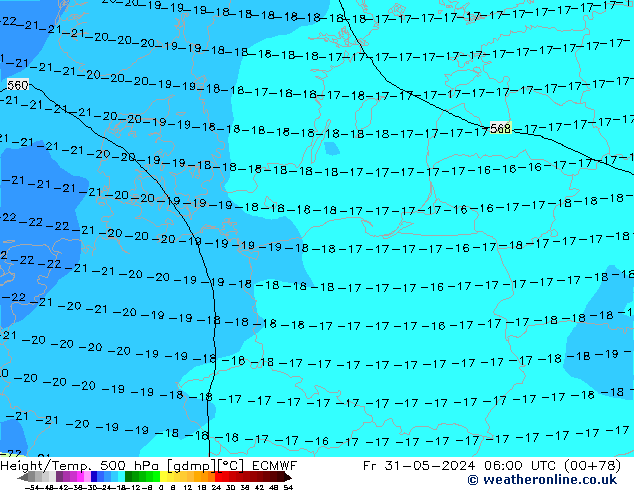 Z500/Rain (+SLP)/Z850 ECMWF ven 31.05.2024 06 UTC