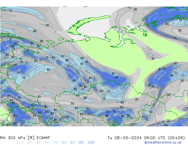 RH 300 hPa ECMWF Ter 28.05.2024 06 UTC