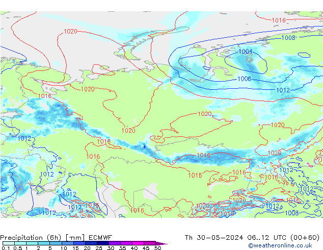 Z500/Rain (+SLP)/Z850 ECMWF gio 30.05.2024 12 UTC