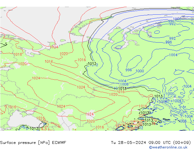 ciśnienie ECMWF wto. 28.05.2024 09 UTC