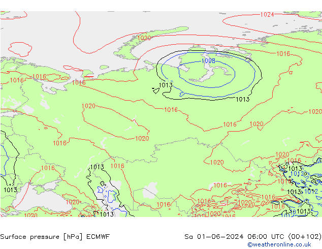 Surface pressure ECMWF Sa 01.06.2024 06 UTC