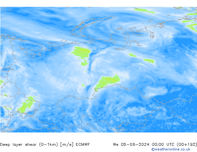 Deep layer shear (0-1km) ECMWF We 05.06.2024 00 UTC