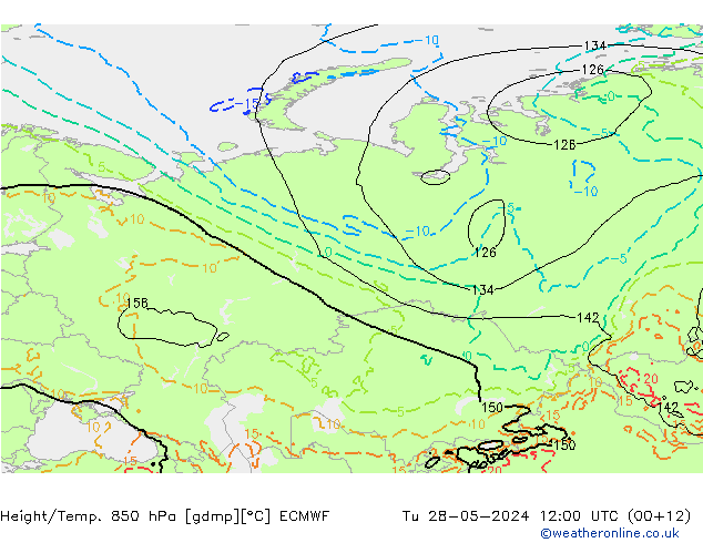 Hoogte/Temp. 850 hPa ECMWF di 28.05.2024 12 UTC