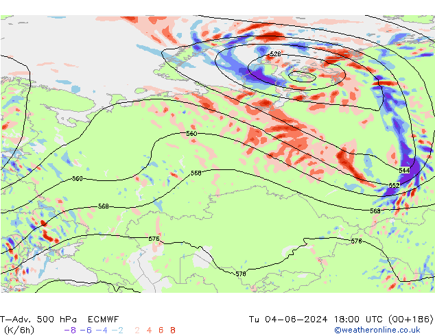 T-Adv. 500 hPa ECMWF Út 04.06.2024 18 UTC