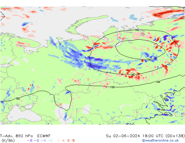 T-Adv. 850 hPa ECMWF Su 02.06.2024 18 UTC