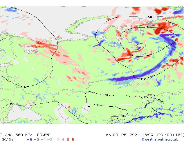 T-Adv. 850 hPa ECMWF lun 03.06.2024 18 UTC