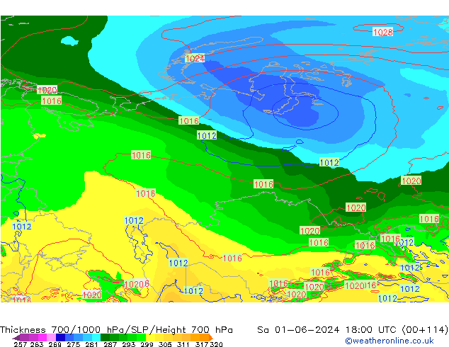 Thck 700-1000 hPa ECMWF so. 01.06.2024 18 UTC