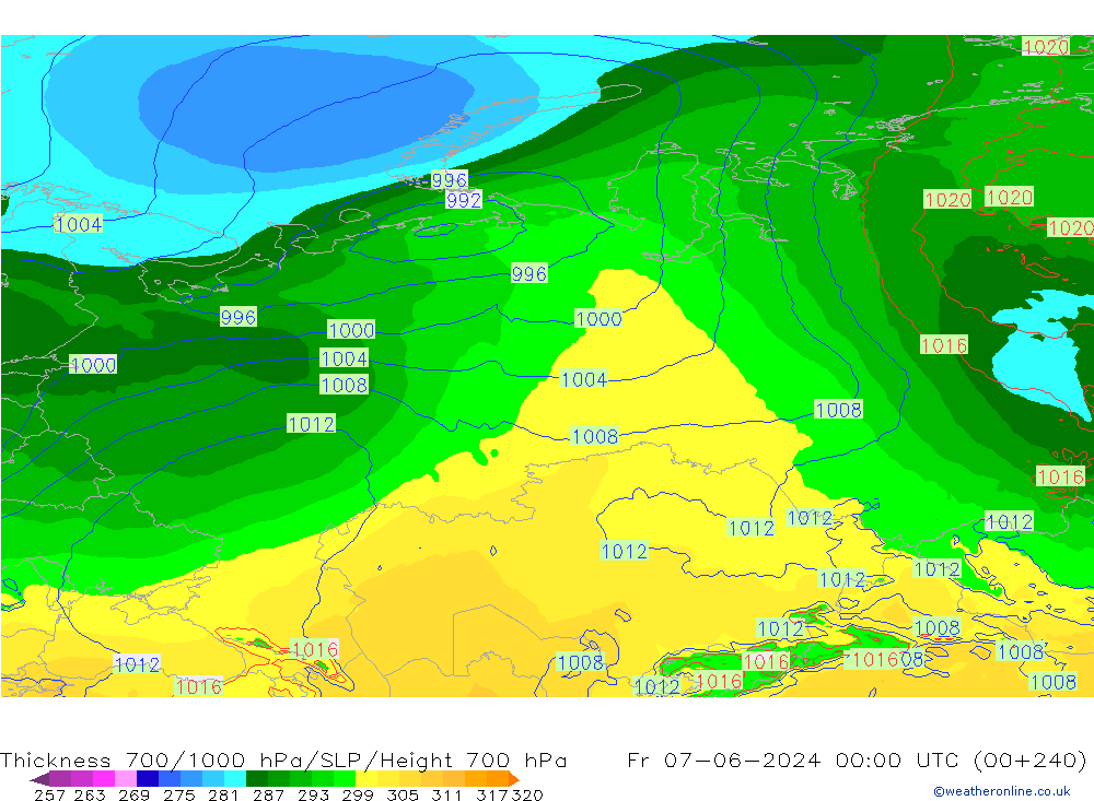 Thck 700-1000 hPa ECMWF Fr 07.06.2024 00 UTC