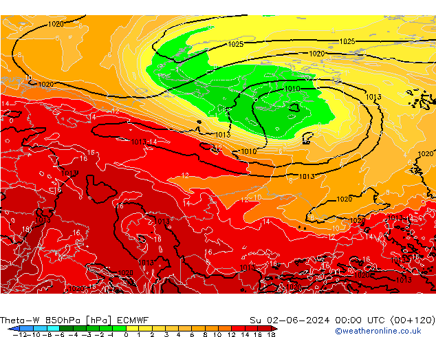 Theta-W 850hPa ECMWF zo 02.06.2024 00 UTC