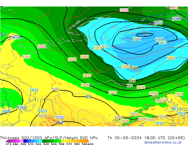 Thck 500-1000hPa ECMWF Čt 30.05.2024 18 UTC