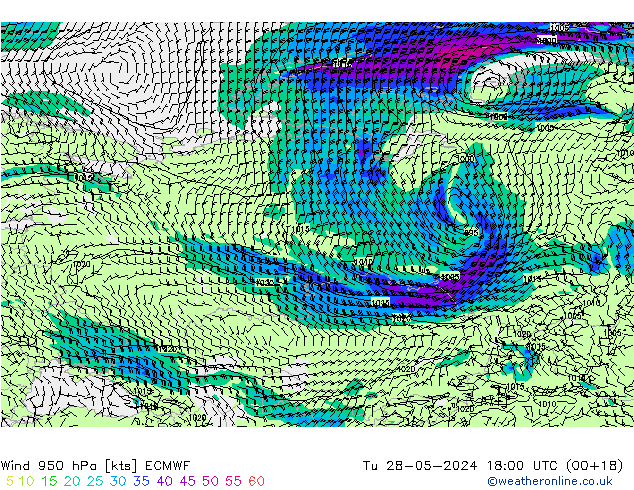 Wind 950 hPa ECMWF di 28.05.2024 18 UTC