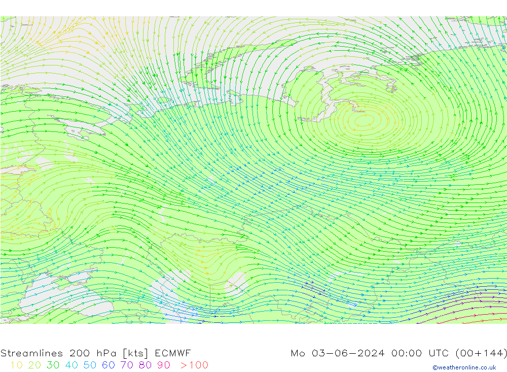 Rüzgar 200 hPa ECMWF Pzt 03.06.2024 00 UTC